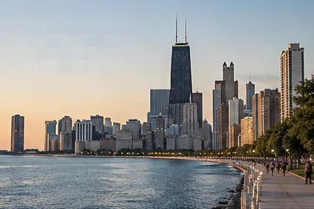 Illustrative view of the Chicago skyline across the water. Not a map of the service area.
